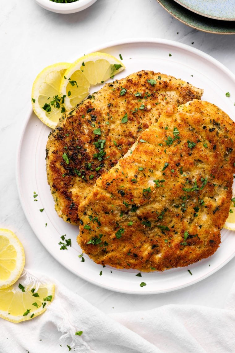 Plate of parmesan crusted chicken.