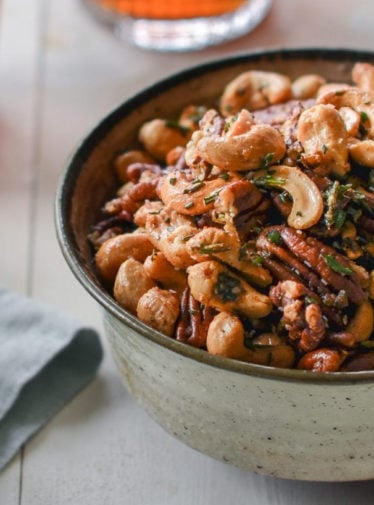 Bowl of rosemary nuts.