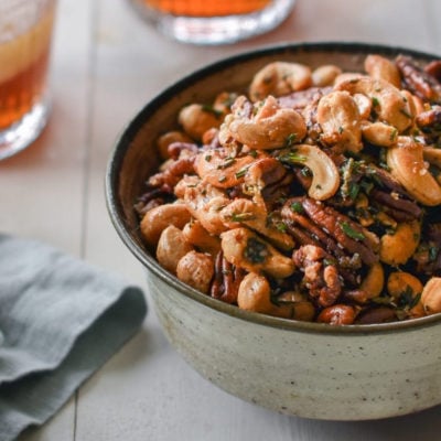 Bowl of rosemary nuts.