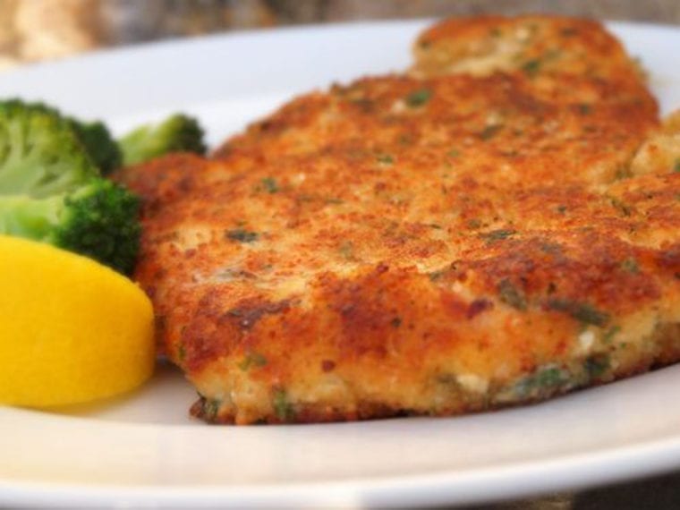 Plate of parmesan crusted chicken.