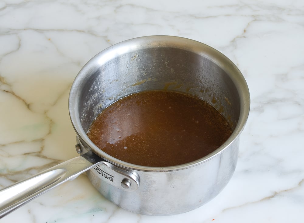 finished caramel in saucepan