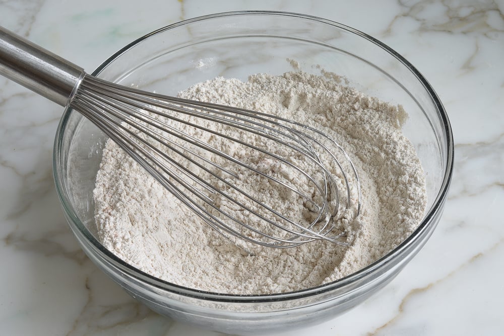 Whisk in a bowl of dry ingredients.