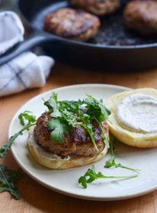 Skillet turkey burger on a plate.