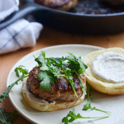 Skillet turkey burger on a plate.
