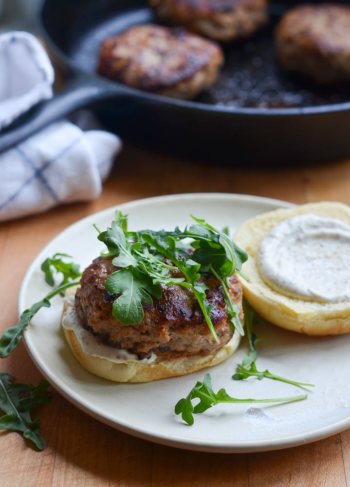 Skillet turkey burger on a plate.
