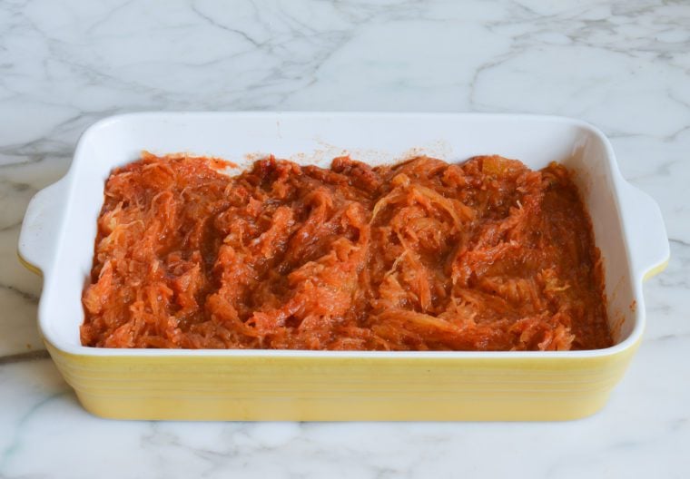 spaghetti squash in baking dish