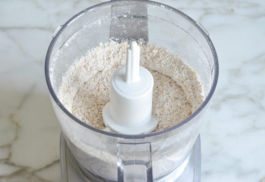 Food processor of finely ground oats.