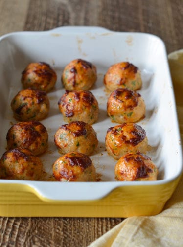 Chicken Meatballs in a baking dish.