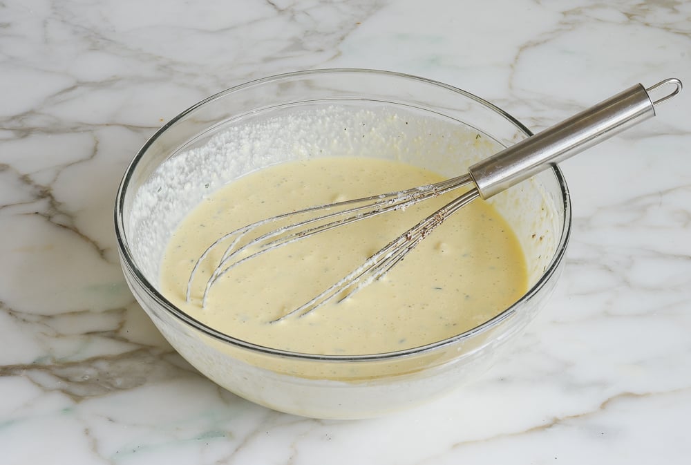 Bowl of whisked custard.