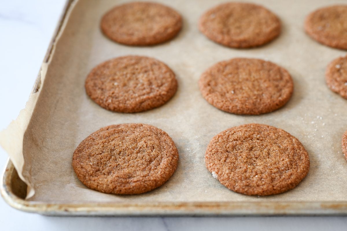 baked ginger cookies on baking sheet