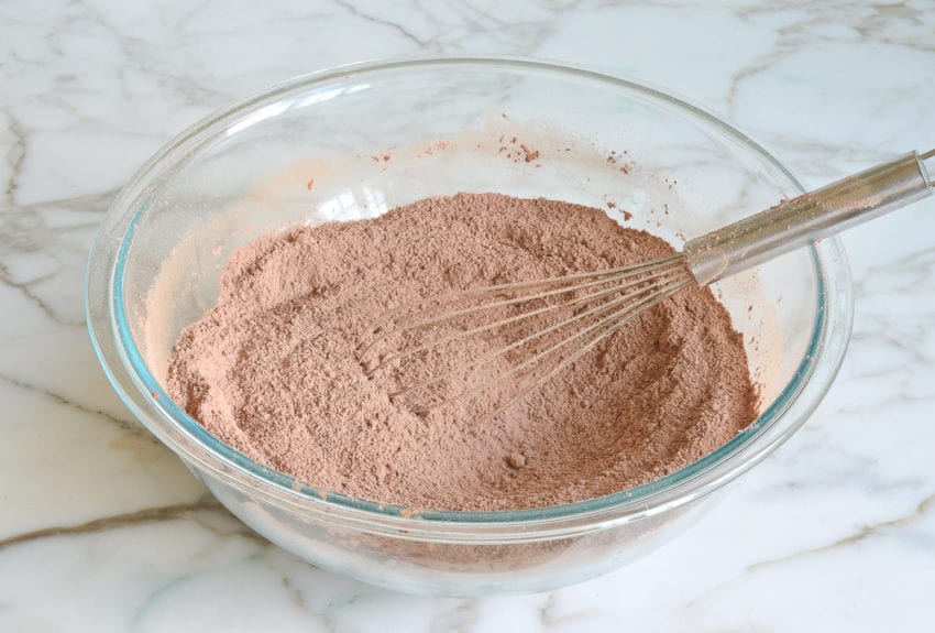 Whisk in a bowl of dry ingredients.