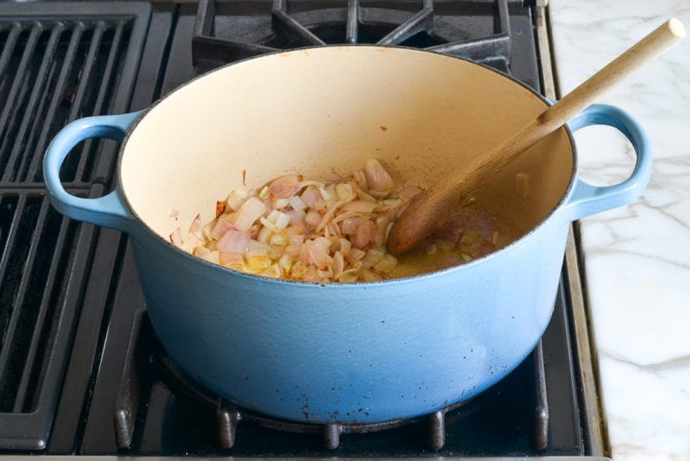 softened shallots in pot