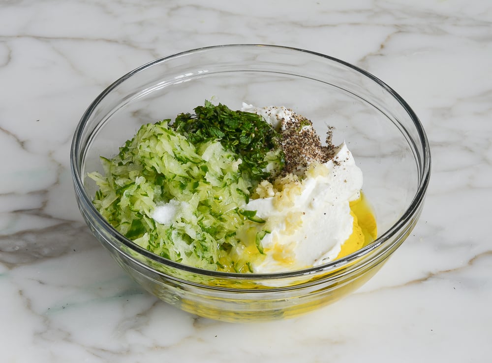 tzatziki ingredients in mixing bowl