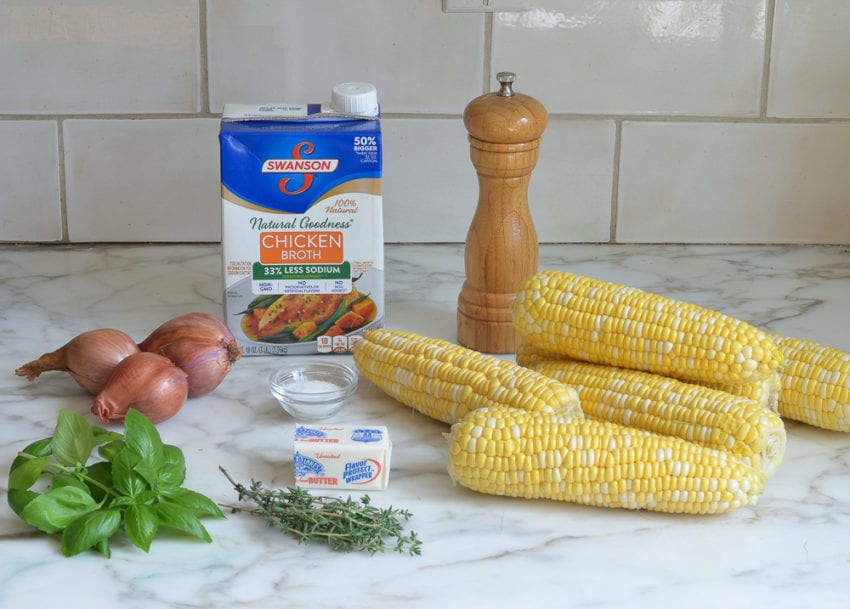 Soup ingredients including butter, chicken broth, and salt.