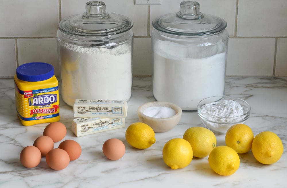 ingredients to make classic lemon bars on the counter ready for mixing.