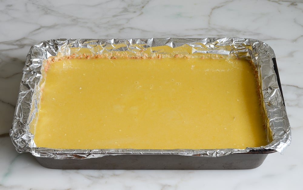 Lemon filling poured into baked crust.