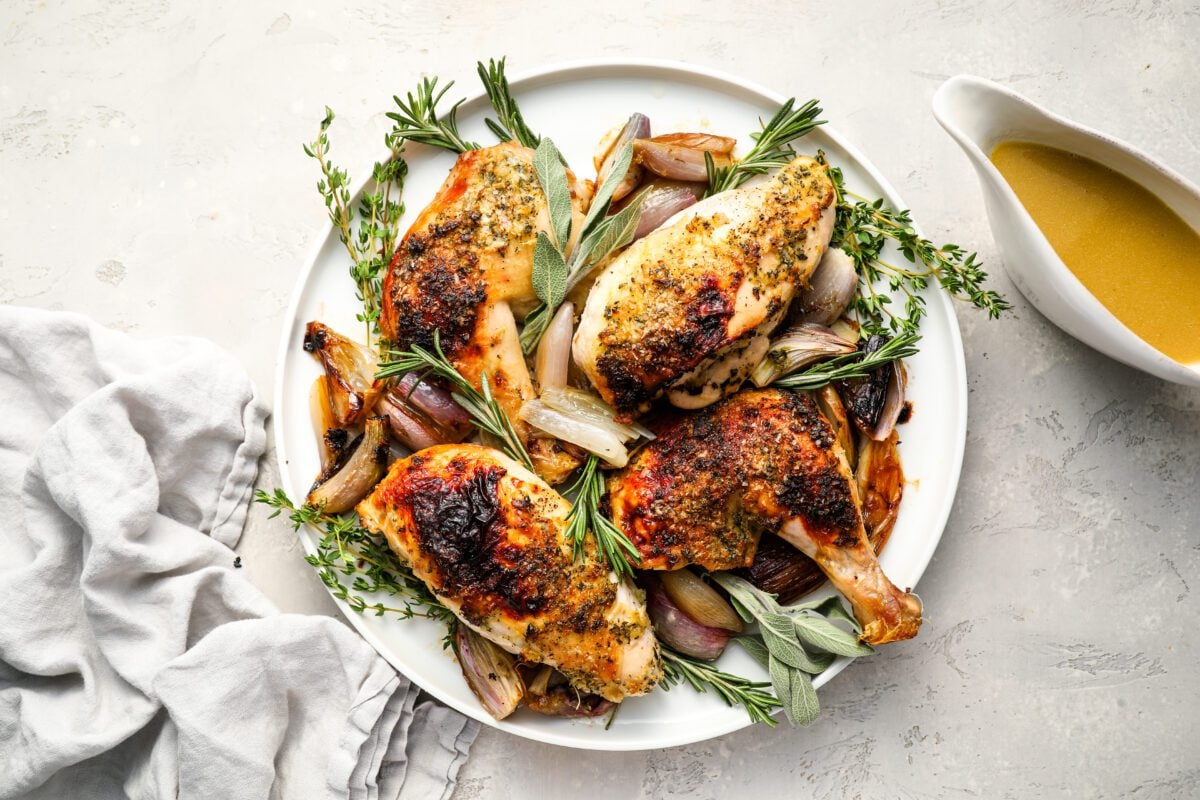 roast chicken on platter