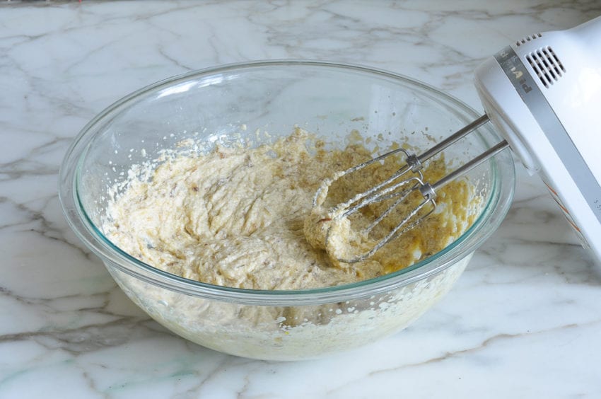 banana nut muffin wet mixture mixed in bowl