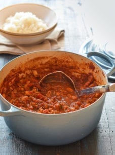 Dutch oven of chicken chili.