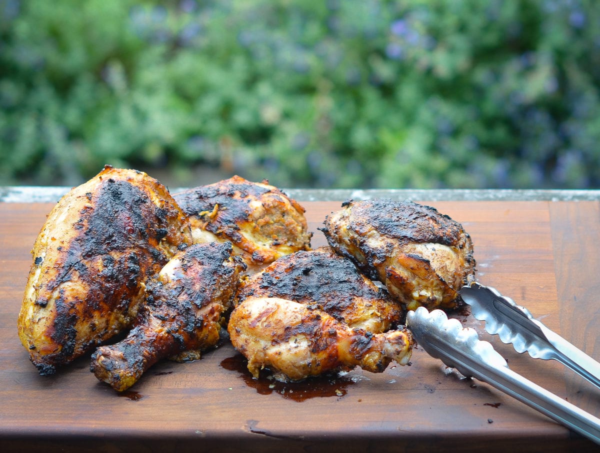 jerk chicken on cutting board