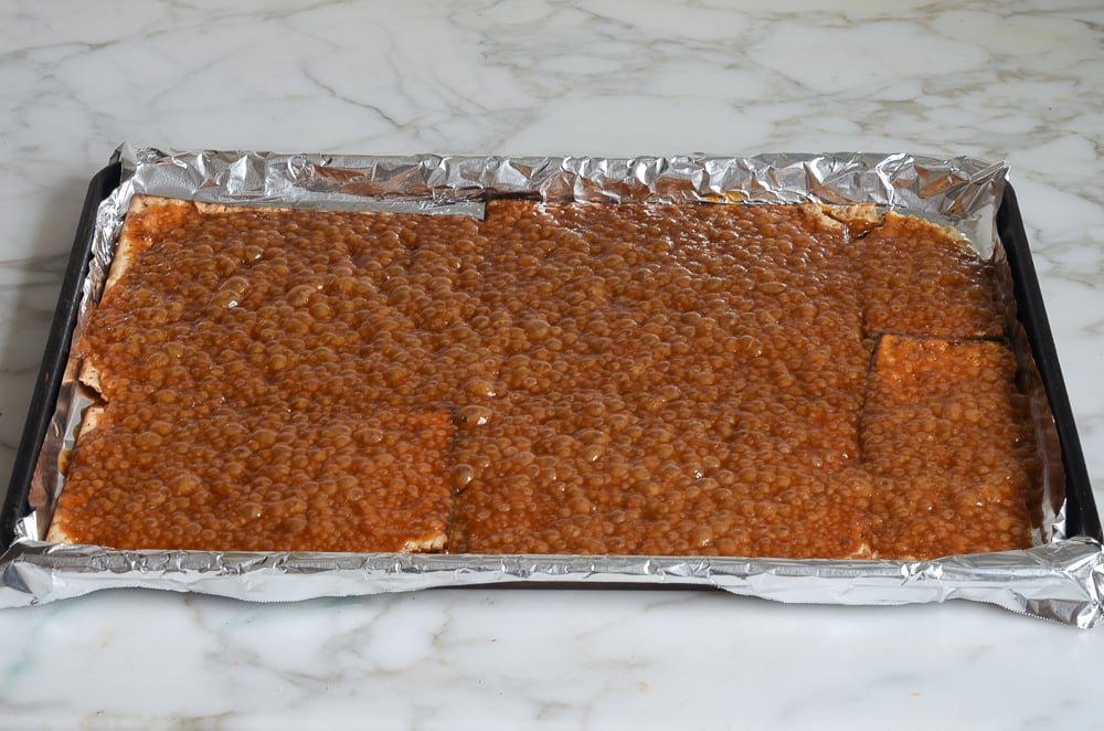 boiling toffee on matzo