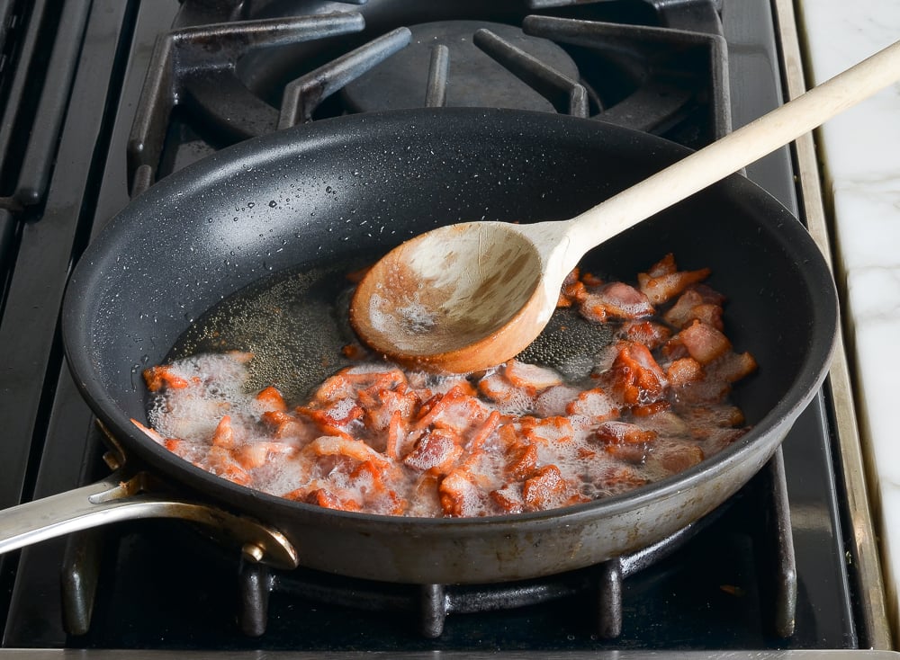 frying the bacon