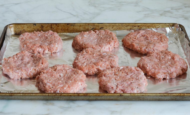 burgers formed on baking sheet