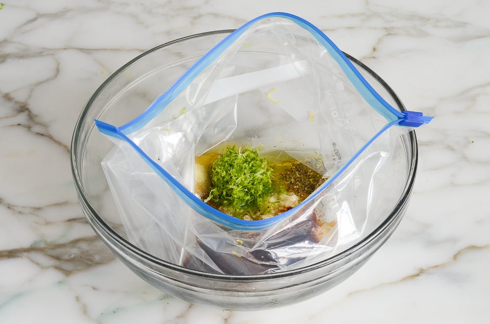 marinade ingredients in freezer bag