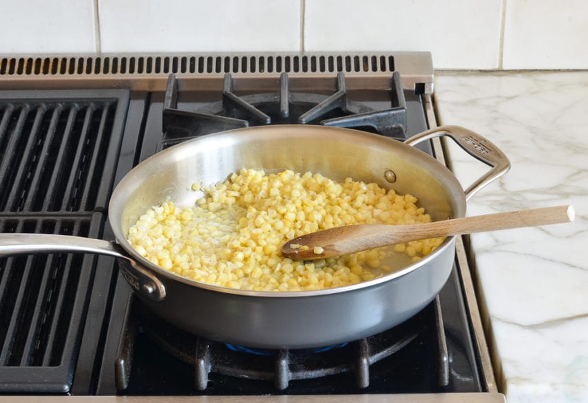 cooked corn in skillet