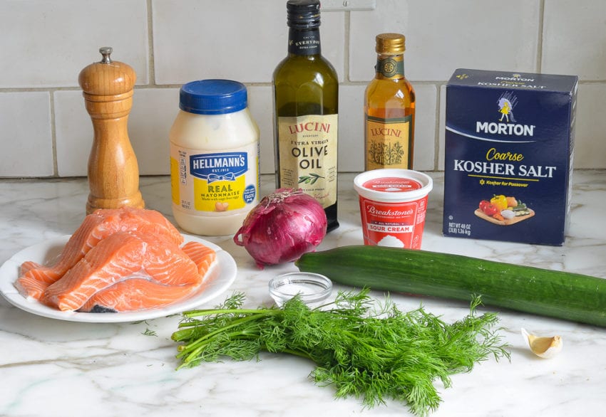 Ingredients including red onion, Kosher salt, and mayonnaise.