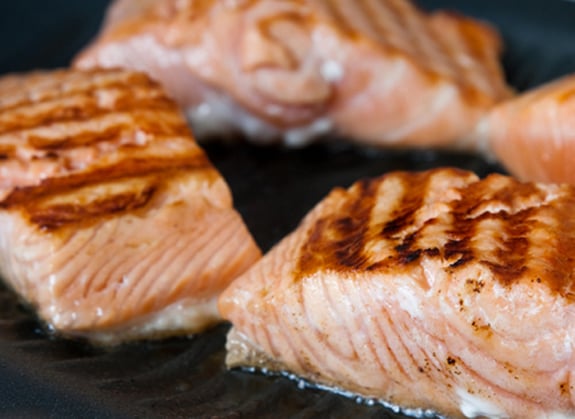 Salmon with grill lines.
