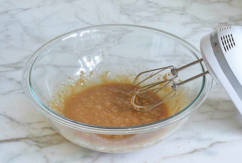 egg blended into butter and sugar mixture