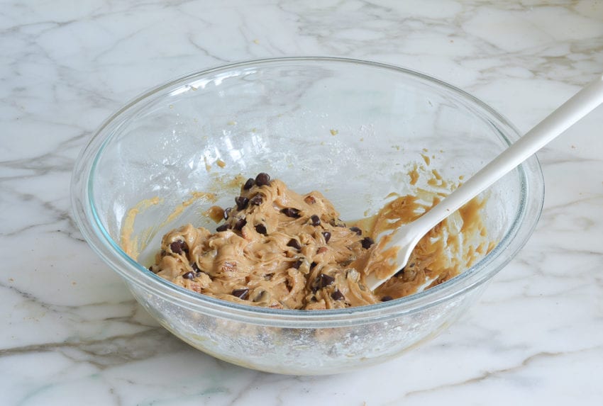 finished blondie batter in mixing bowl