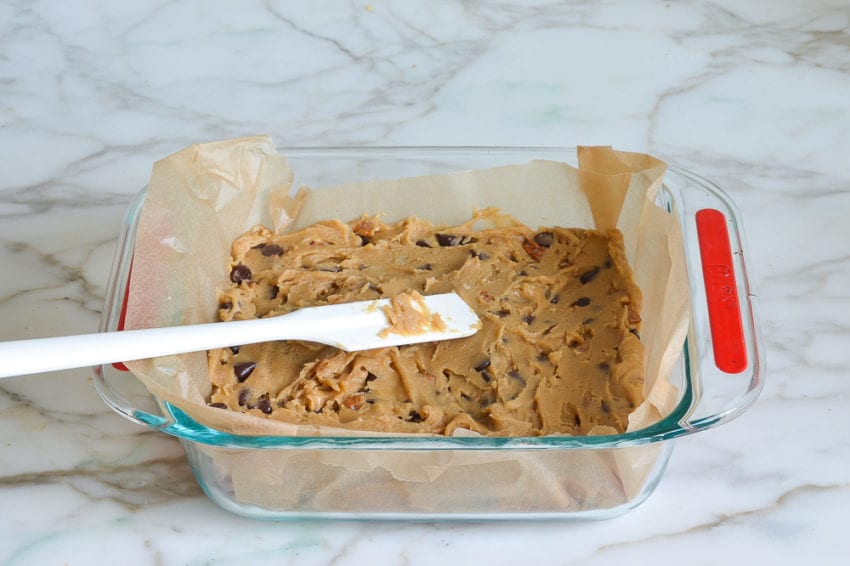 blondie batter spread into baking pan