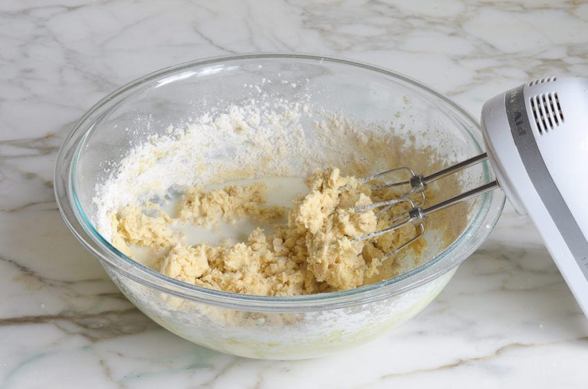Milk with batter in a bowl.