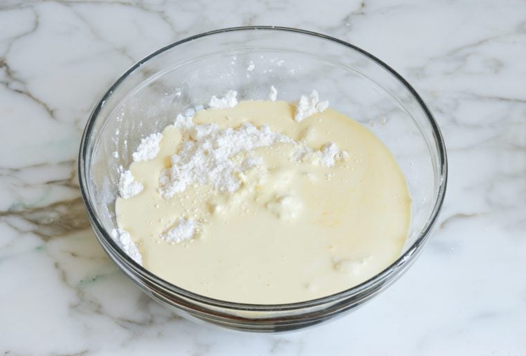 wet ingredients and dry ingredients together in bowl