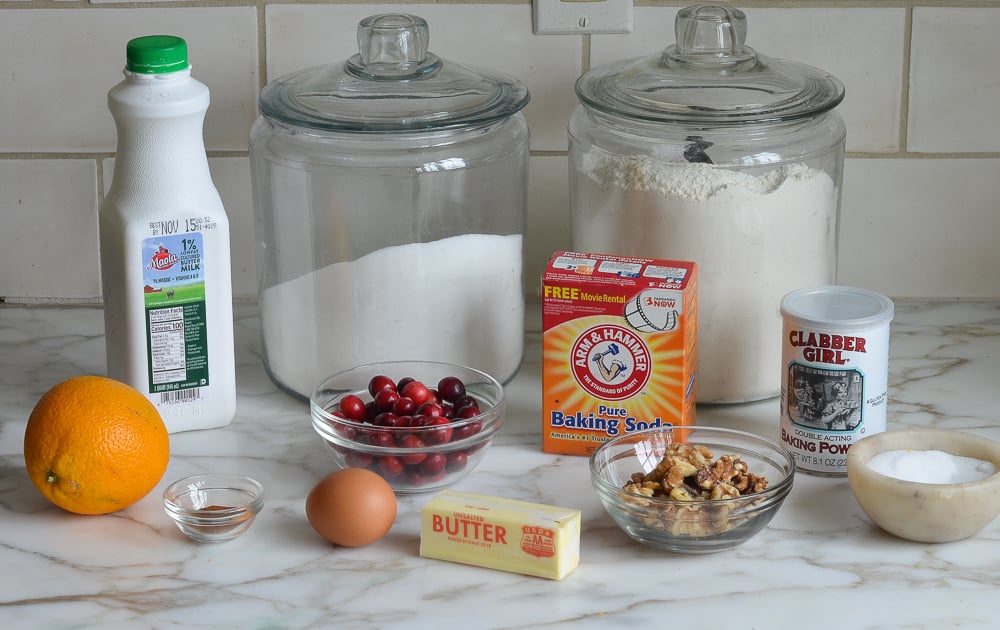 Bread ingredients including egg, baking soda, and milk.