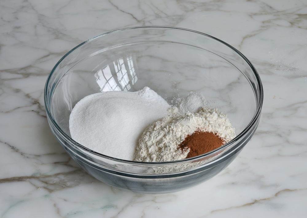 Bowl of unmixed dry ingredients.