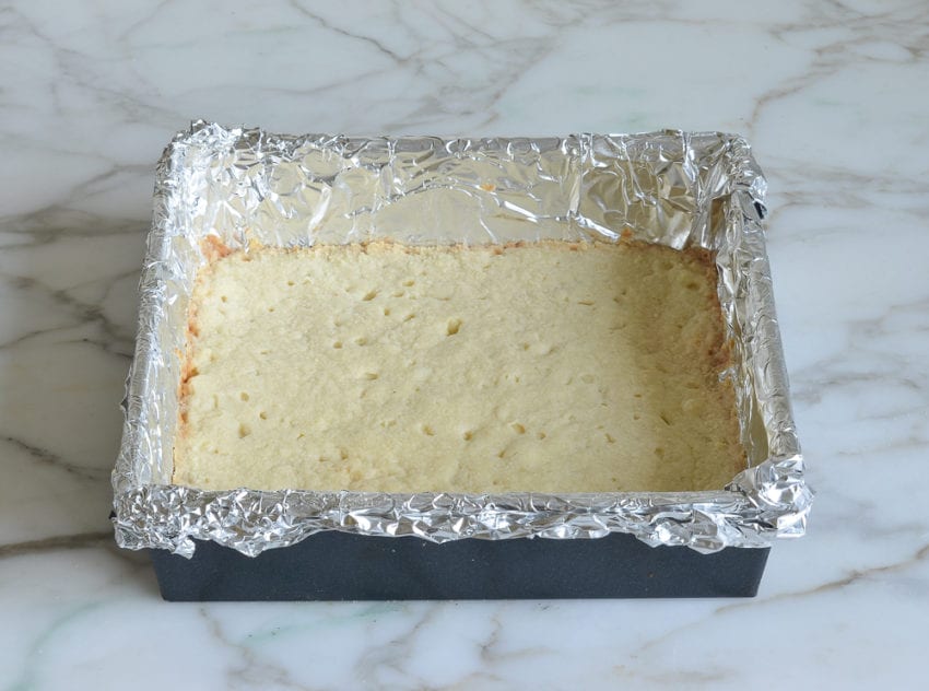 Foil-lined pan with baked crust.