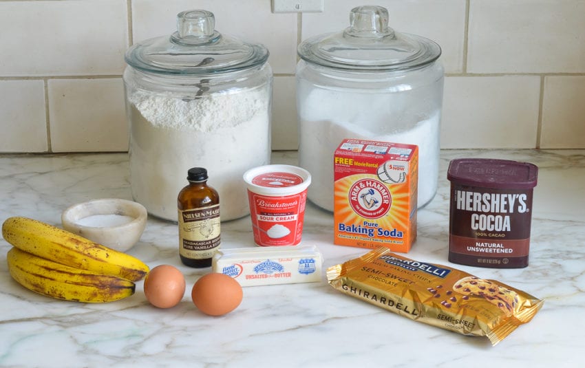 ingredients for chocolate banana bread