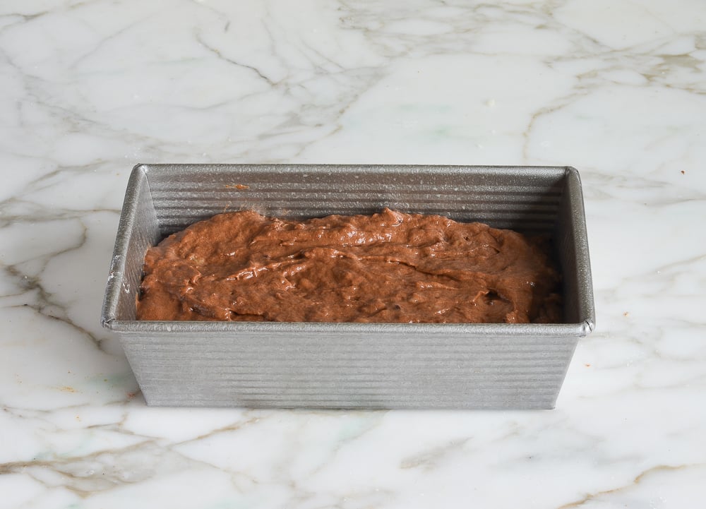 Chocolate banana bread ready to bake