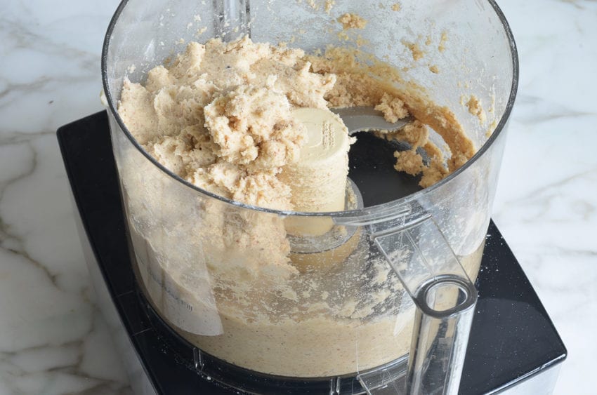 Cookie dough in a food processor.