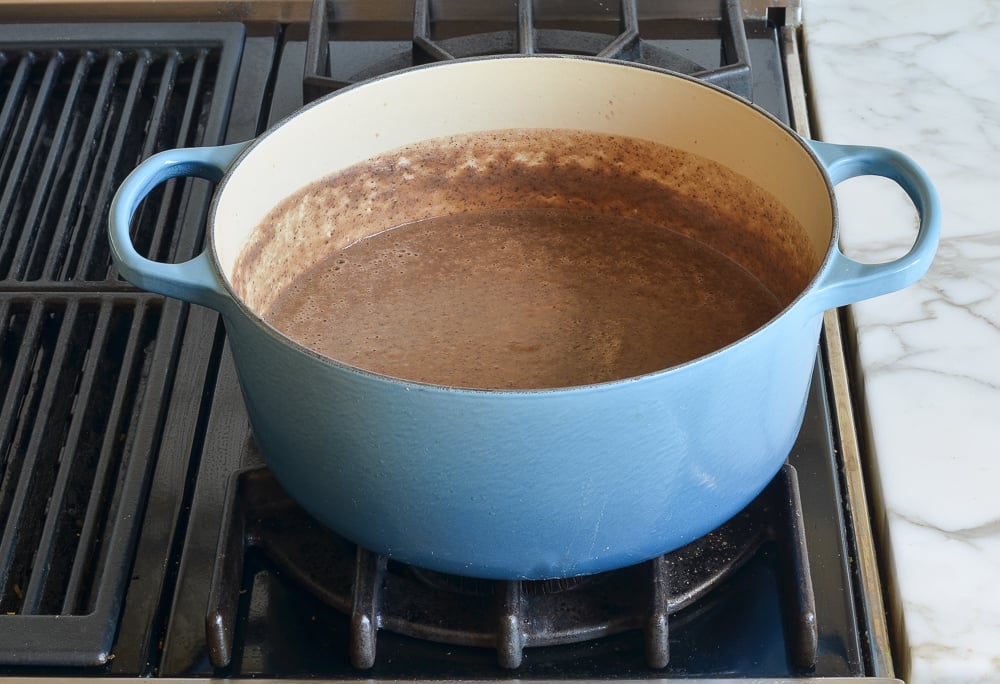 Dutch oven of black bean soup.