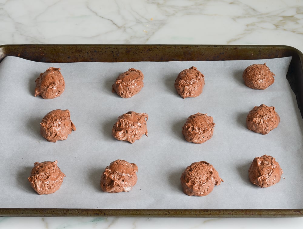 mounds of batter on baking sheet