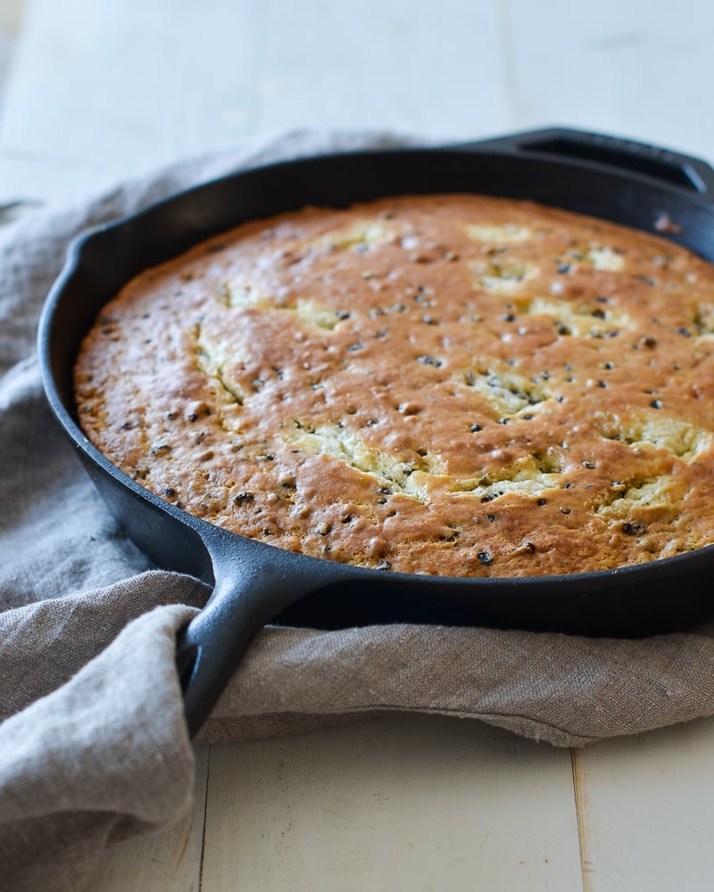Irish-American soda bread in a skillet.