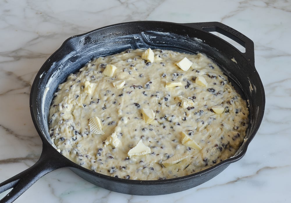 Skillet full of soda-bread batter.