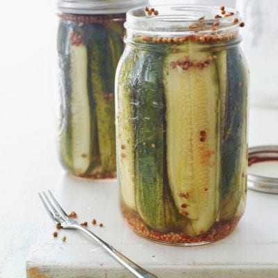 Glass jars of pickles.