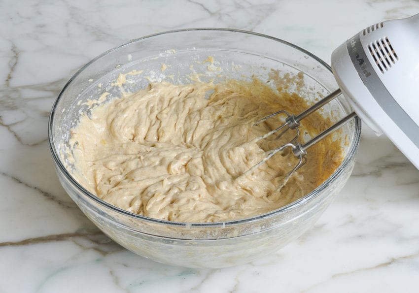 Bowl of chai-spiced banana bread dough.