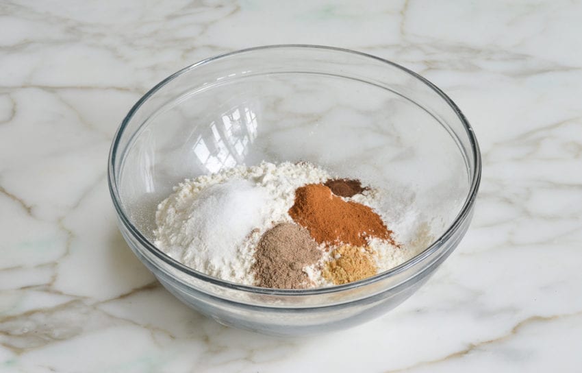 Bowl of unmixed dry ingredients.