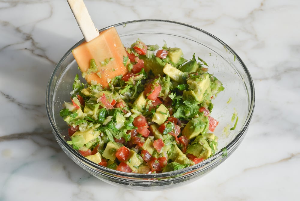 avocado salsa in mixing bowl